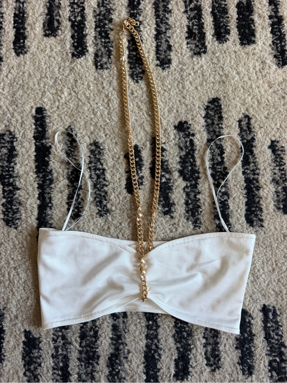 12thtribe white crop top with gold chain strap